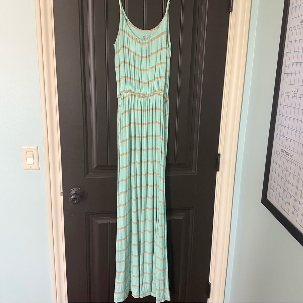Striped Mint Green & Tan Maxi Dress | Size M | Lani California